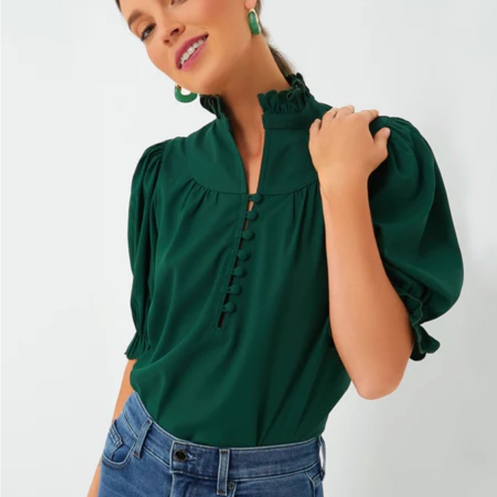 Pomander Place Green Button-Up Blouse NWT